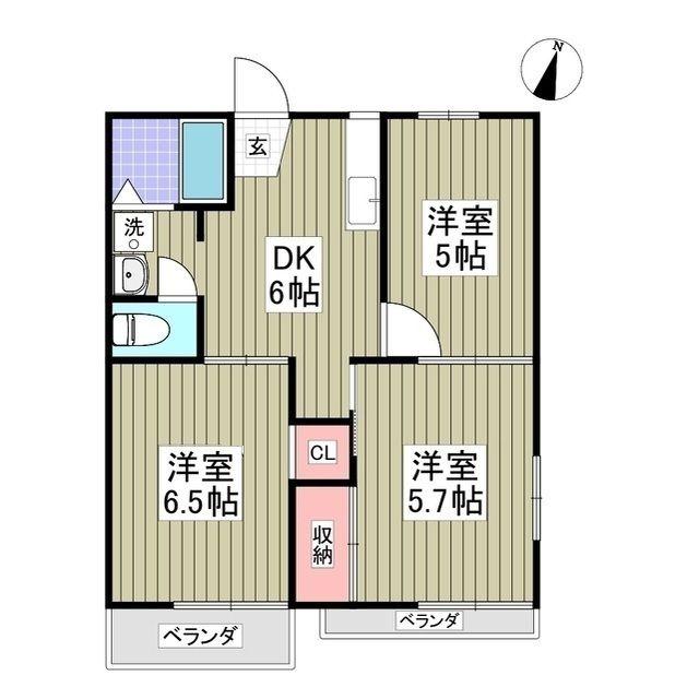 富士見コーポB棟(3DK/2階)の間取り写真
