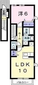 ウィステリア池下(1LDK/2階)の間取り写真
