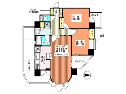 ライオンズマンション猿江恩賜公園(2LDK/4階)の間取り写真