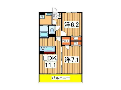 グリシーナおおたか1(2LDK/5階)の間取り写真