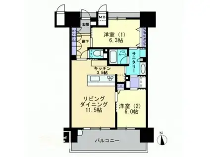 アルファパークナード高松THE・TOWER(2LDK/9階)の間取り写真