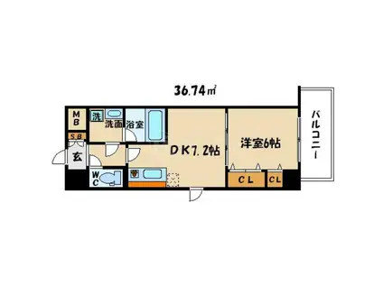 ブラウ上町台(1DK/8階)の間取り写真