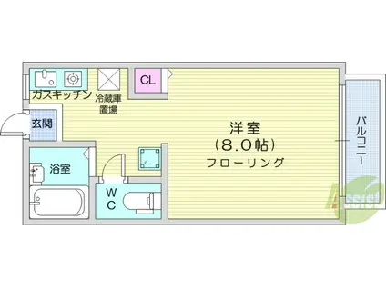 グランデュールパピヨンB棟(ワンルーム/2階)の間取り写真