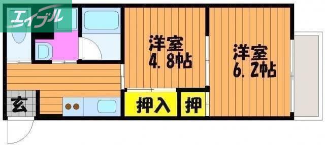 アミスター東島田(2K/4階)の間取り写真