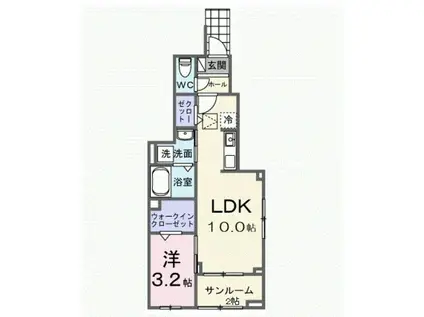 ヒカルサ西大宮(1LDK/1階)の間取り写真