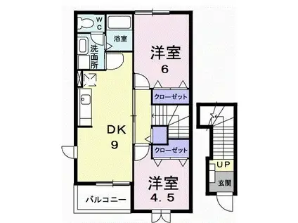 パインツリー21 A(2DK/2階)の間取り写真