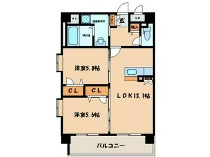 CREST FINE VIEW(2LDK/7階)の間取り写真