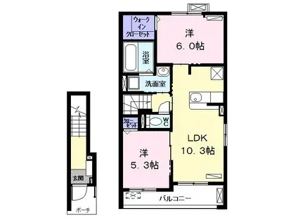 フォルトゥーナII(2LDK/2階)の間取り写真