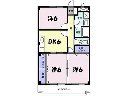 ディアコート横山(3DK/3階)の間取り写真