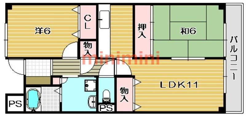 ピアリッジ太子堂II(2LDK/2階)の間取り写真