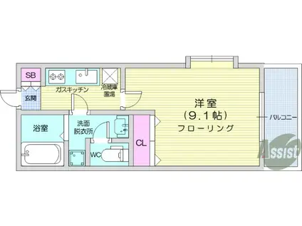 リビングステージ広瀬川(1K/4階)の間取り写真