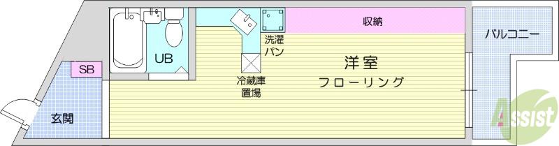 ラ・パルフェド国見(ワンルーム/1階)の間取り写真