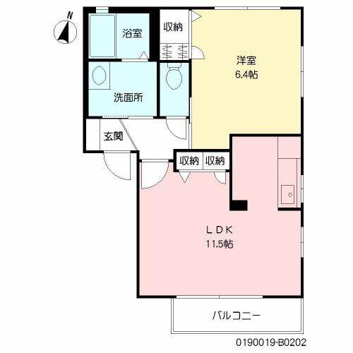 ディアスK B棟(1LDK/2階)の間取り写真