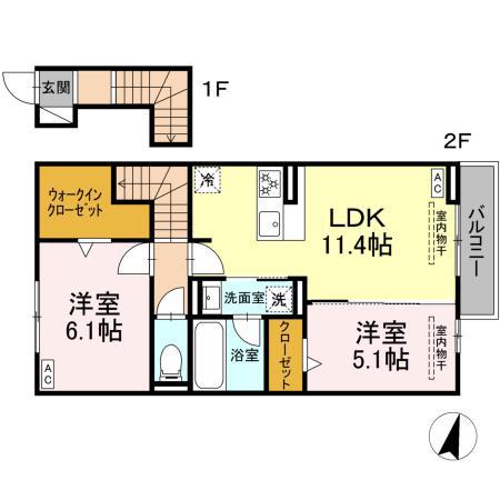ウィット築地(2LDK/2階)の間取り写真