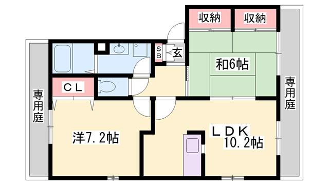 パディ飾磨III(2LDK/1階)の間取り写真