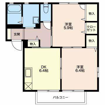 シャーメゾンランブルF(2DK/2階)の間取り写真