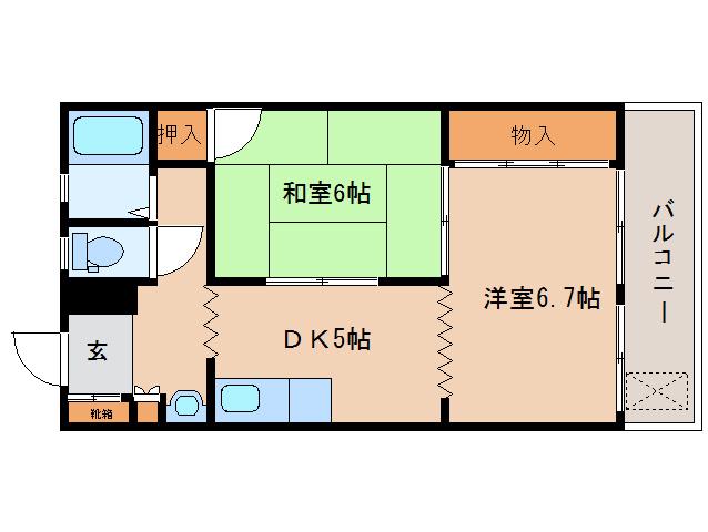 クオリア西大寺(2DK/2階)の間取り写真