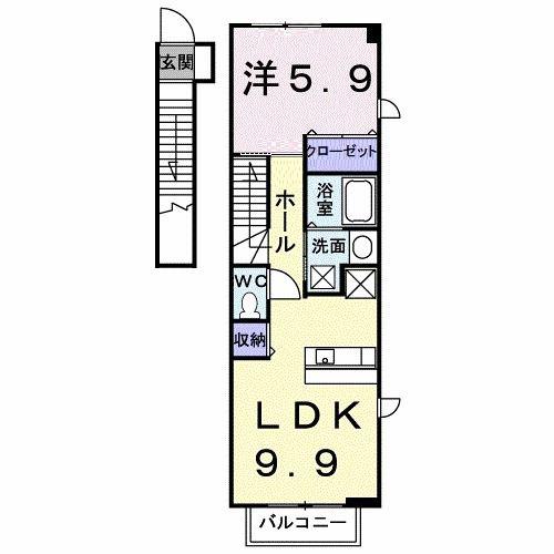 シャン・ド・フルール B(1LDK/2階)の間取り写真