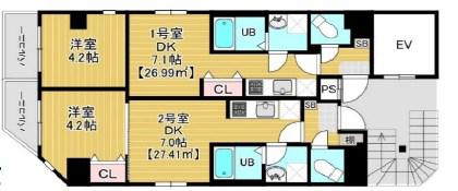 グランヒルズ錦糸町(1DK/9階)の間取り写真
