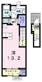 コンフォートチェリッシュ(ワンルーム/2階)の間取り写真