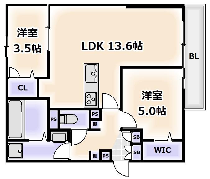 グランピース駒川(2LDK/3階)の間取り写真