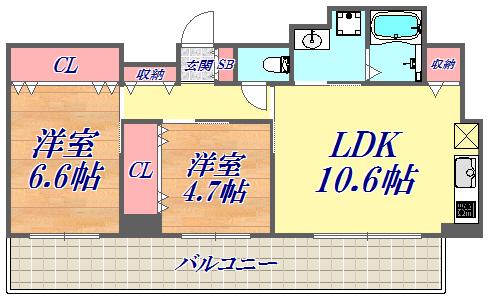 ナッツテラス神戸(2LDK/4階)の間取り写真
