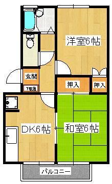 グリーンリーフ市川A棟(2DK/2階)の間取り写真