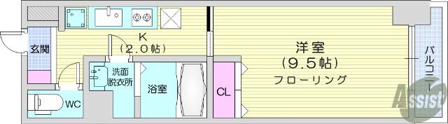 コートヒルズ(1K/8階)の間取り写真