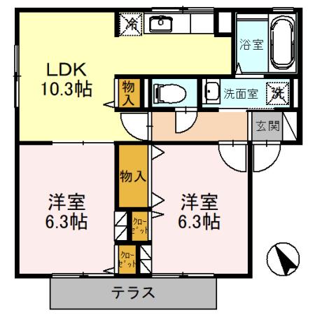 クレベール登(2LDK/1階)の間取り写真