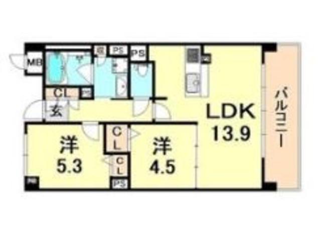 セリシール夙川苦楽園(2LDK/4階)の間取り写真