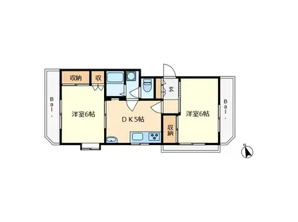 ランドハイム2(2DK/1階)の間取り写真