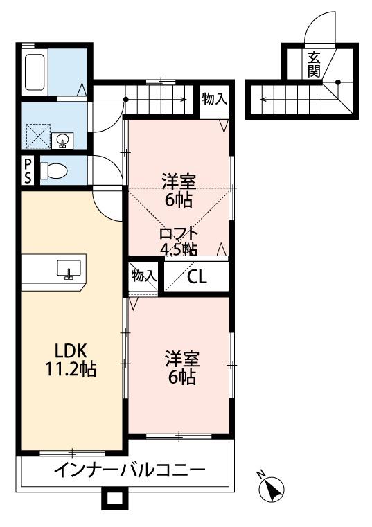 DELLACASA A(2LDK/2階)の間取り写真