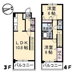 ファミールアビタシオン(2LDK/3階)の間取り写真