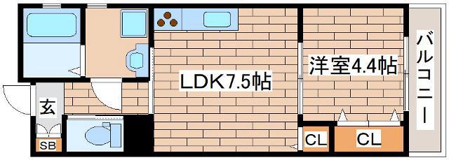 ASOSION甲南山手(1LDK/2階)の間取り写真