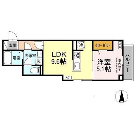 グラナーデ扇I C(1LDK/3階)の間取り写真
