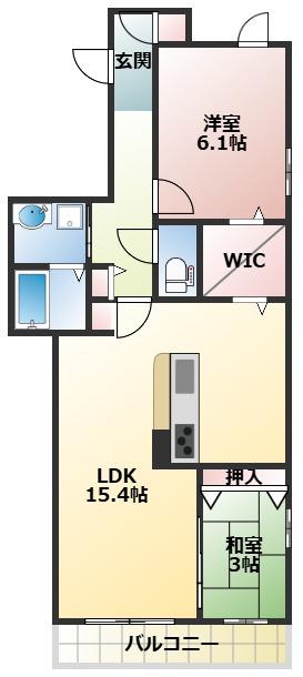 トリシア上甲子園(2LDK/2階)の間取り写真