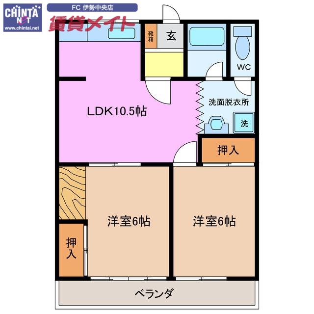 間宮ハイツI(2LDK/2階)の間取り写真
