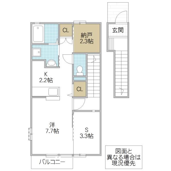 ハーベスト柵町(1SK/2階)の間取り写真