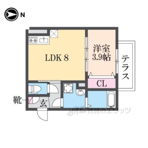 ジーメゾン山科ジュミエ(1LDK/1階)の間取り写真