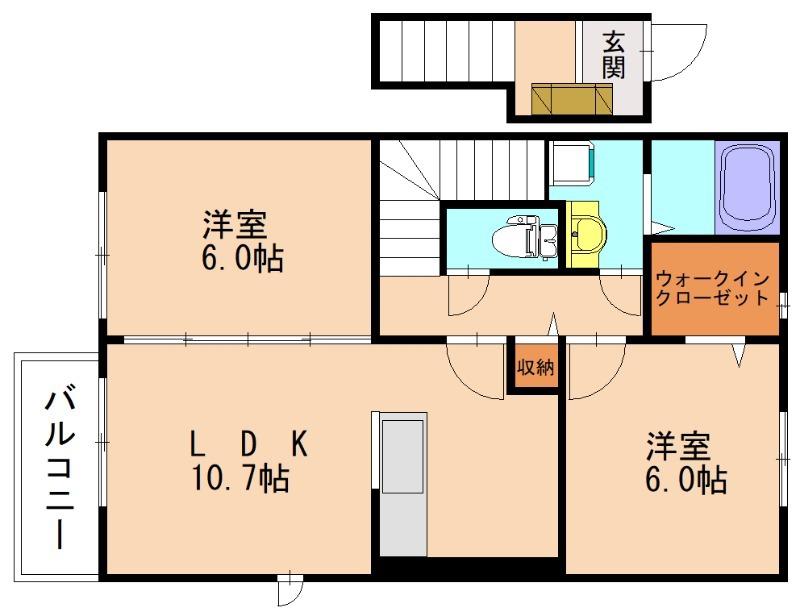 ベルコロレVI C(2LDK/2階)の間取り写真