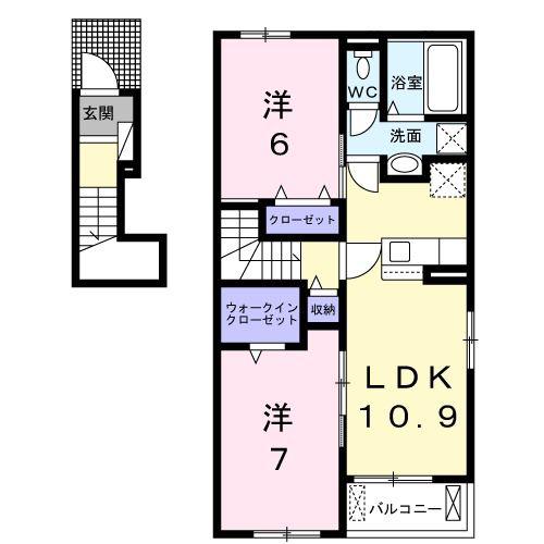 フォンターナ A(2LDK/2階)の間取り写真