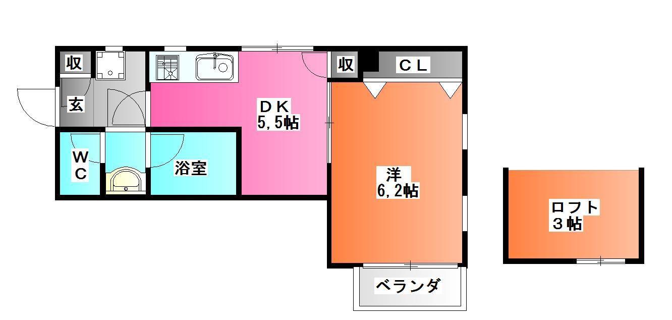 ピュア グランデ(1DK/2階)の間取り写真