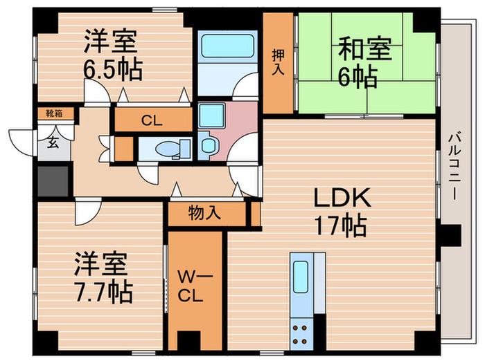 御所南レジデンシャル(3LDK/3階)の間取り写真