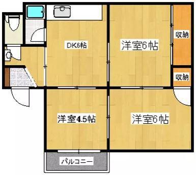カネダイマンション(3DK/4階)の間取り写真