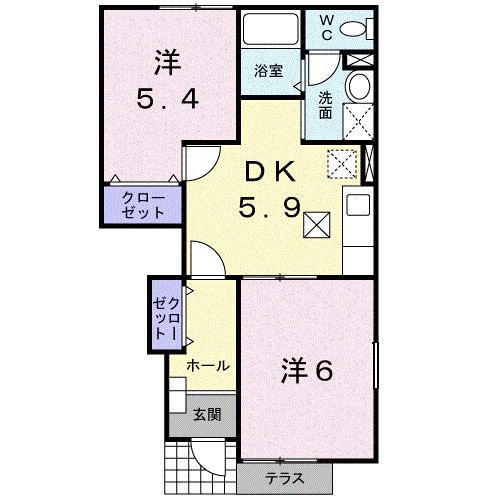 アドバンス銀河の森I(2DK/1階)の間取り写真