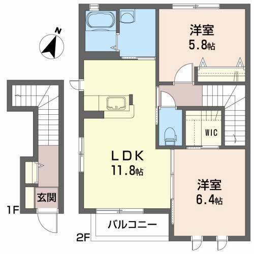 コーポヤナイH(2LDK/2階)の間取り写真