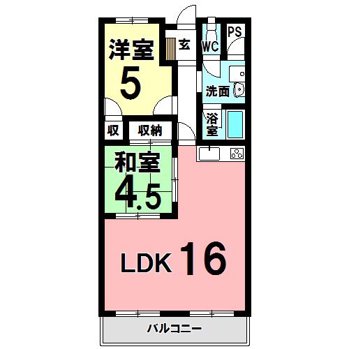 コーポイレブン(2LDK/8階)の間取り写真