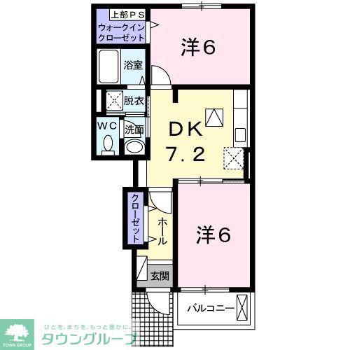 ユアーズ ヒル 6(2DK/1階)の間取り写真