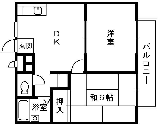 モアクレスト井ノ口(2DK/3階)の間取り写真