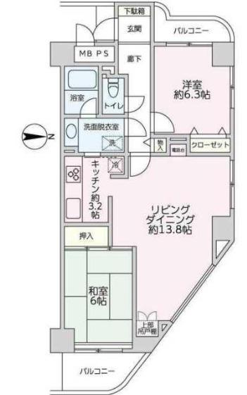 フェリス鷺沼(2LDK/5階)の間取り写真